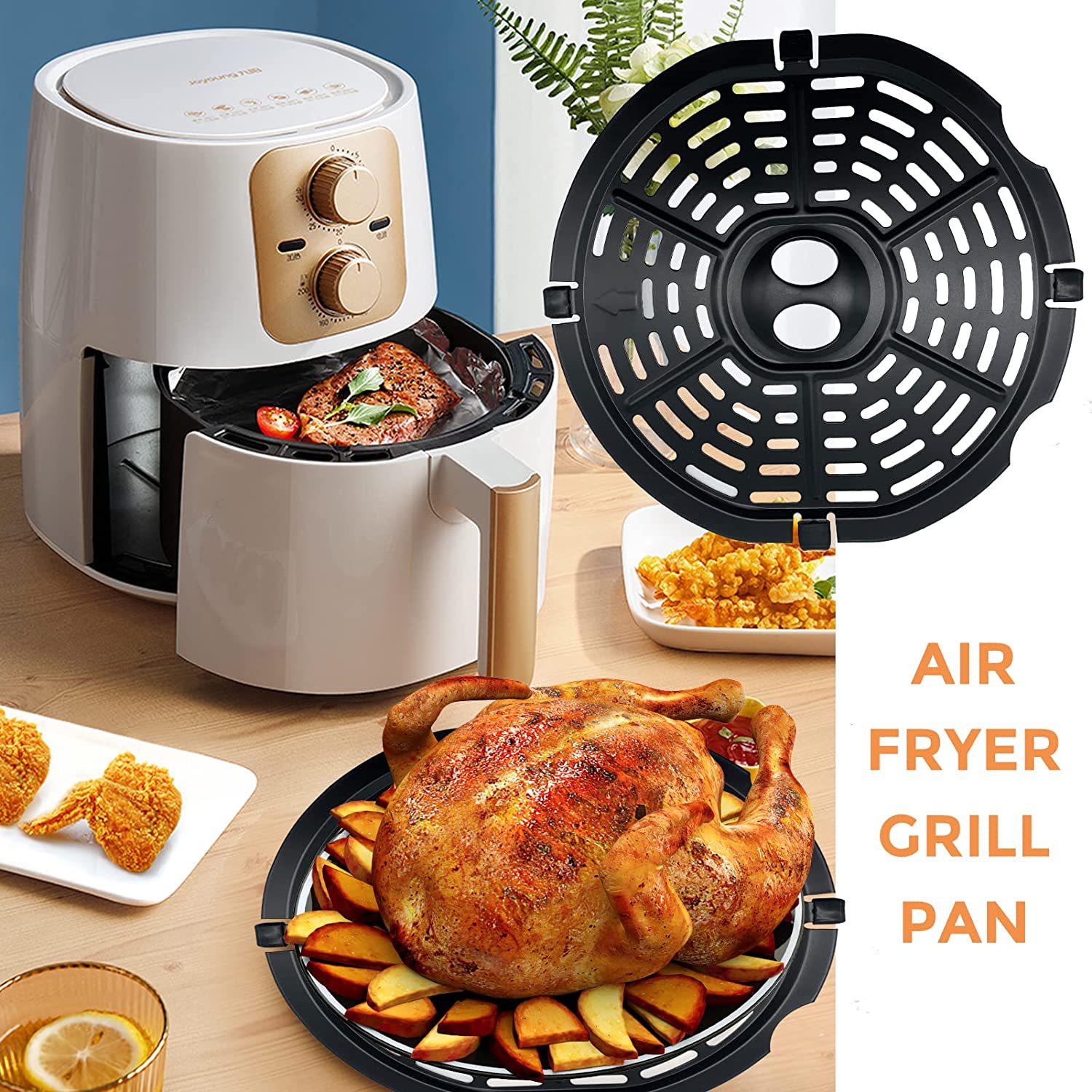 Paella Pan Steel - Airfryer Basket Replacement Grill Pan Oven