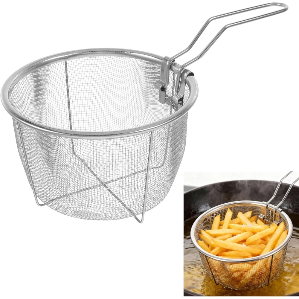 Home Cooking In French - Round Fry Basket with Folding Handle