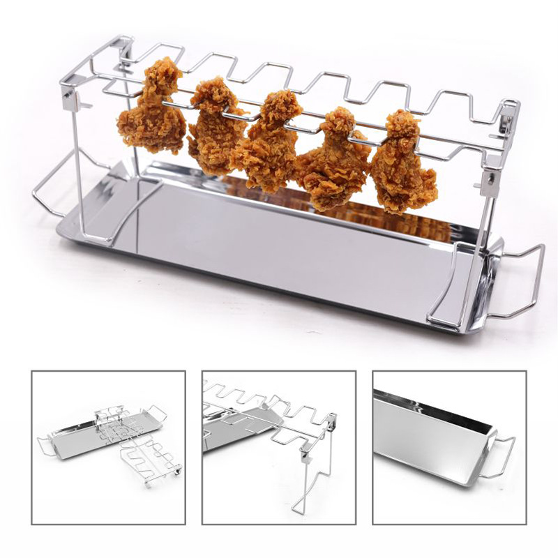 Paella Pan Steel - Foldable Stainless Steel Chicken Roaster Rack