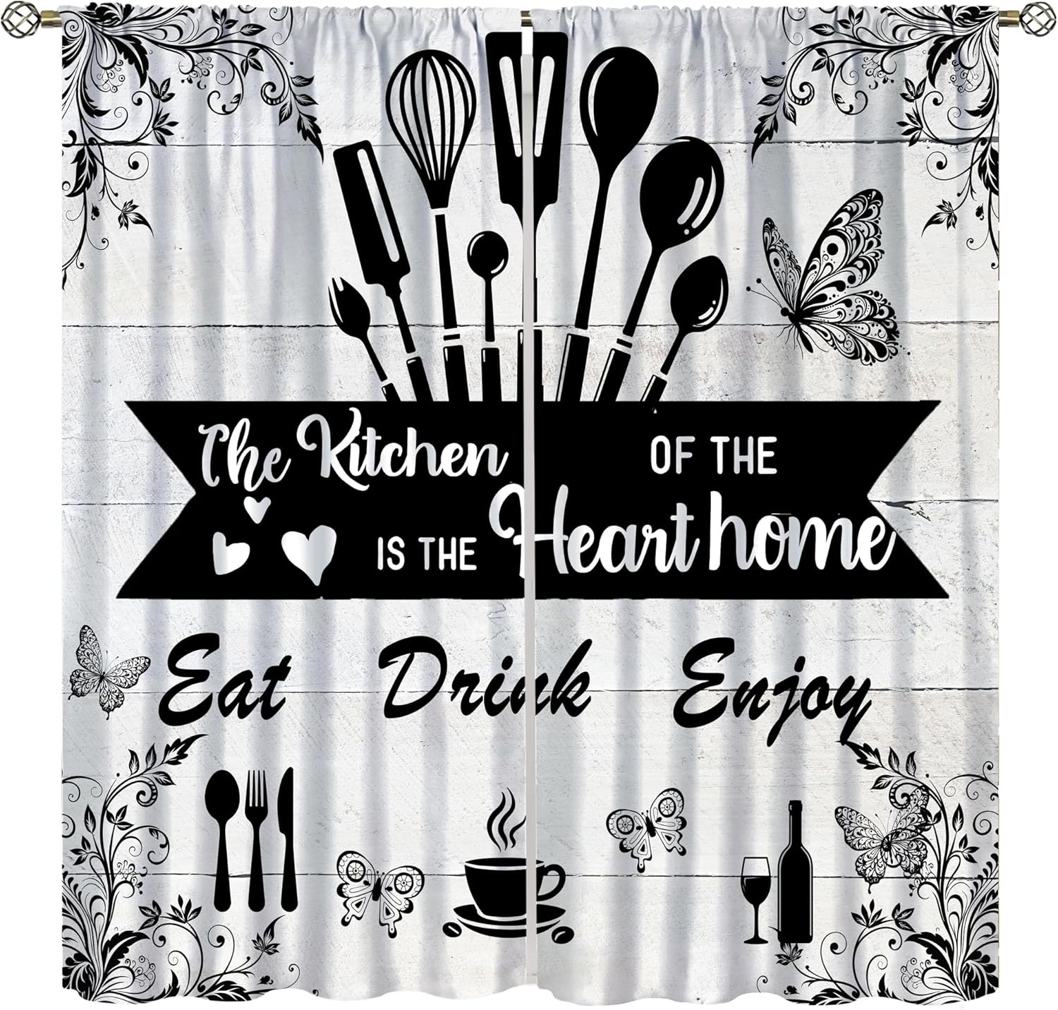 Home Cooking In French - Farmhouse Rustic Curtains, Vintage Cooking Utensils