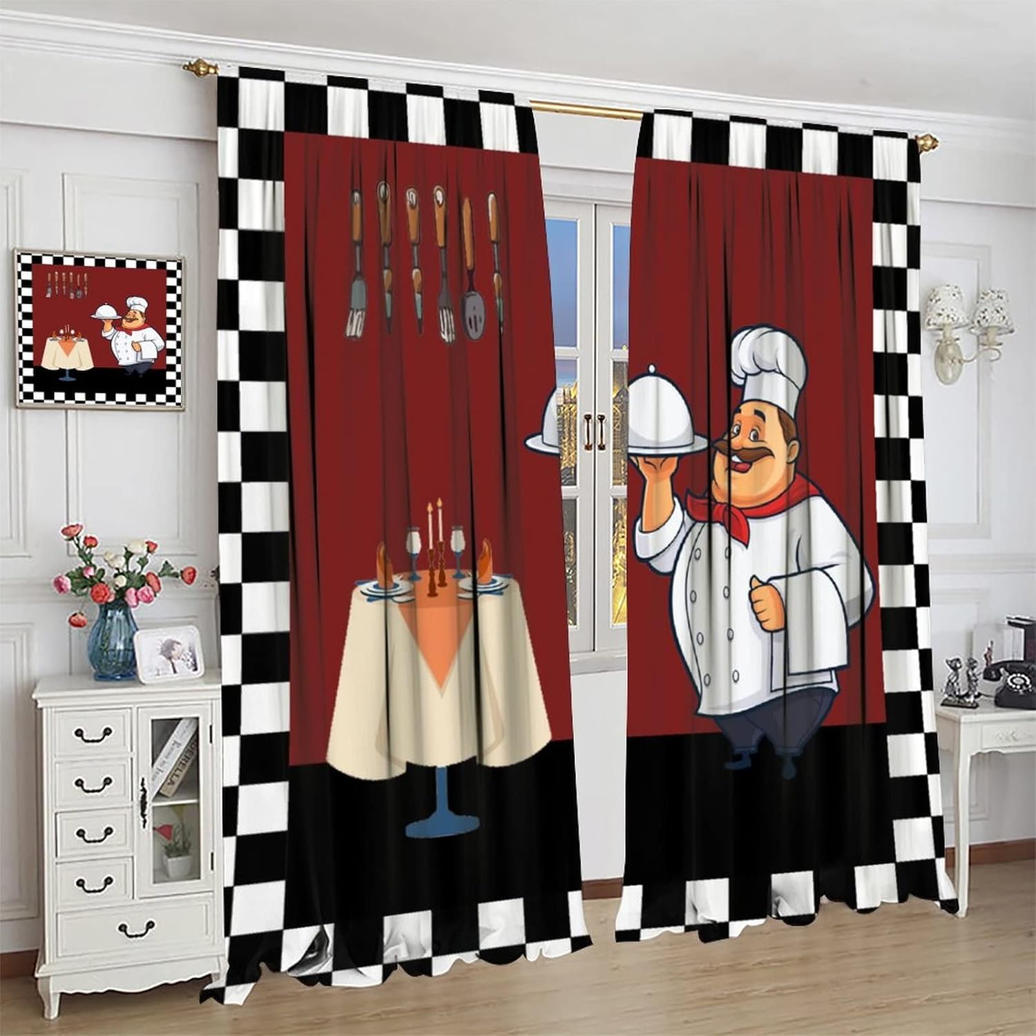 Fat Chef Kitchen Curtains ，Car - Home Cooking In French recension och pris