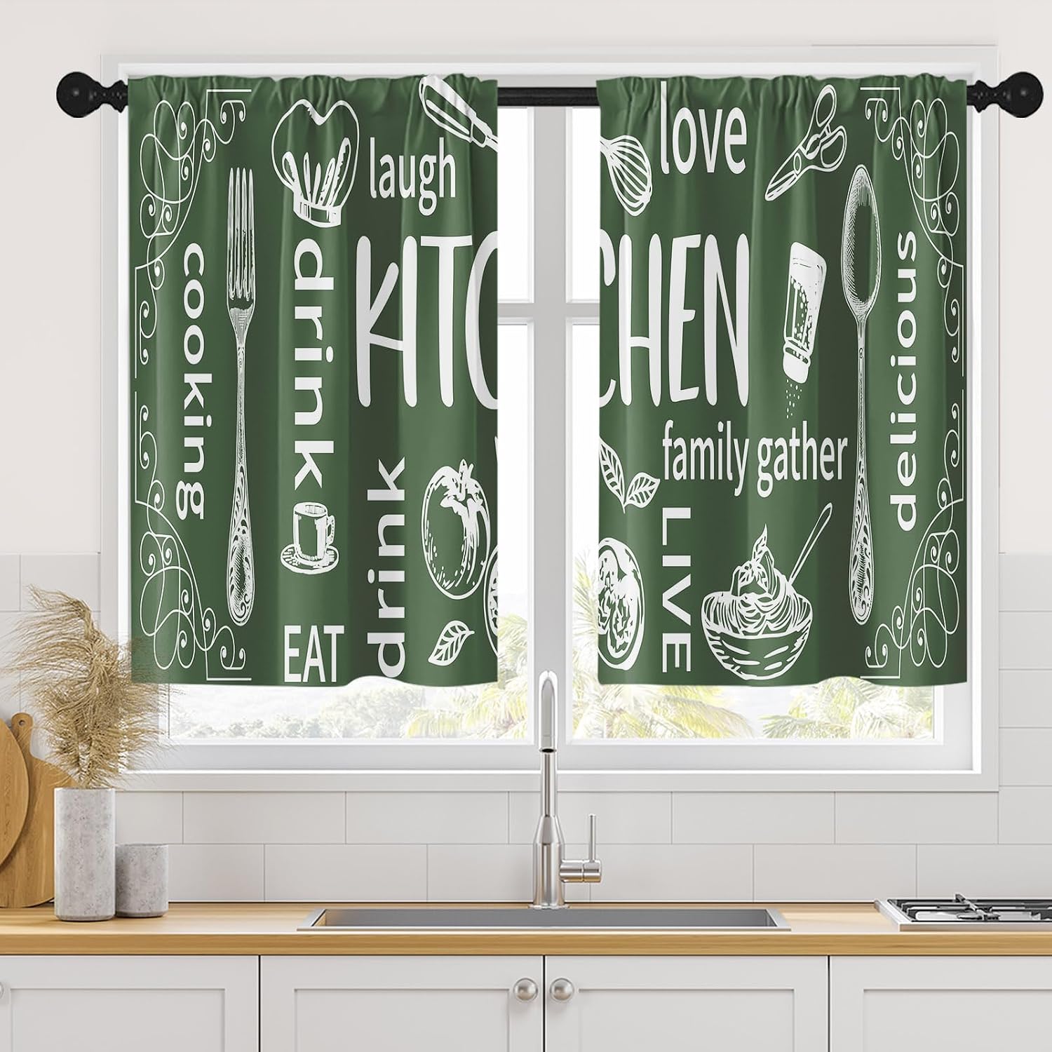 Aesthetic Kitchen Curtain Pair - Home Cooking In French recension och pris
